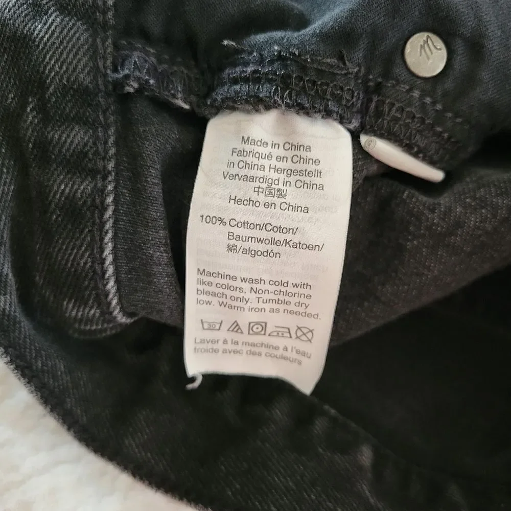Madewell Rigid A-Line Black Denim Mini Skirt Raw Hem 28